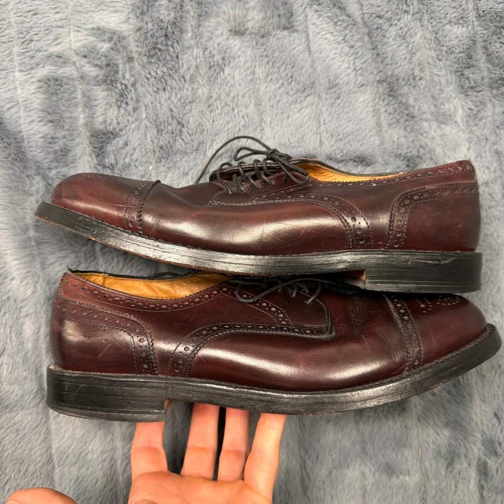 Allen Edmonds Lexington Burgundy Leather Cap Toe Brogue Dress Shoes Mens 8.5 EEE